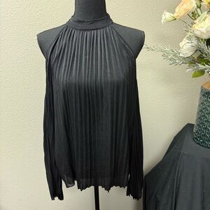 Worthington Black Pleated Mock Neck Sleeveless Blouse Career Chic